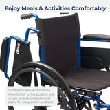 Drive Medical Blue Streak Wheelchair with Flip Back Desk Arms, Elevating Leg Rests Folding Outdoor Desk Length Arms,Alloy Steel 20 Inch Seat