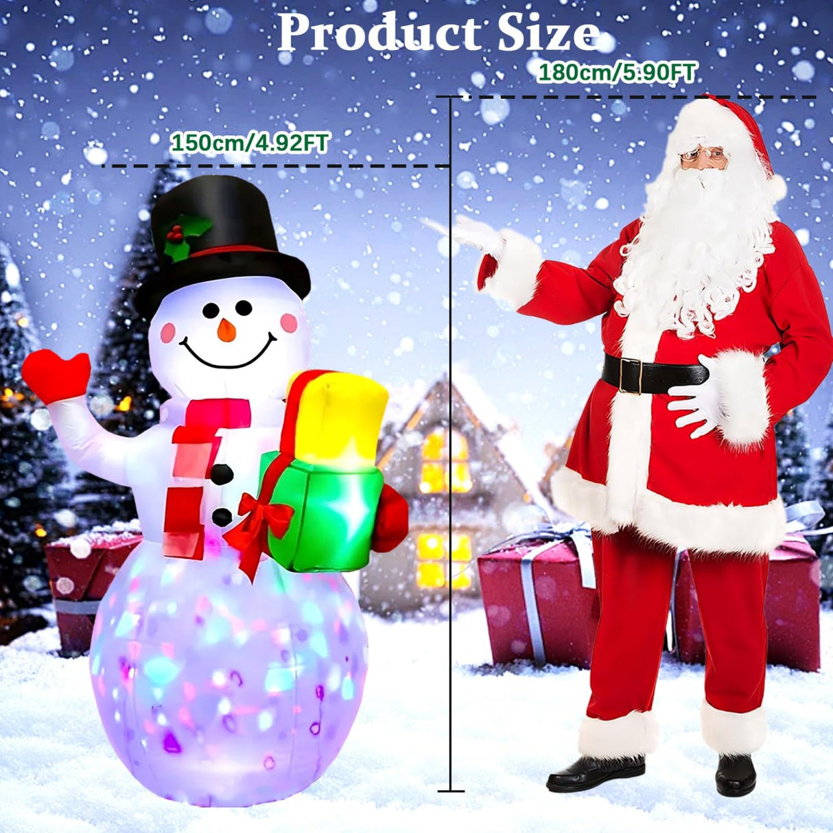 PIPIMOUSE 5FT Christmas Inflatables Snowman with Rotating Lights, Blow Up Snowman Outdoor Decoration LED Lighted Snow Man Christmas Decor for Yard Patio Garden Lawn Xmas Holiday Indoor Party