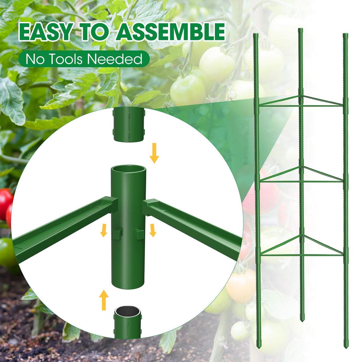 6 Pack Tomato Cages, 51.2in Tomato Plant Support Stakes Heavy-Duty, Garden Tomato Cages & Trellis for Climbing Vegetables, Tomatoes, Peppers, and Potted Plants(6)