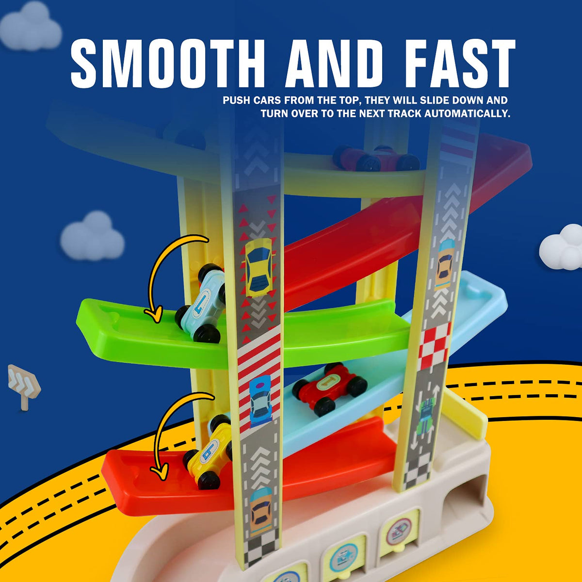 Montessori Toys for 2 3 Year Old Boys Toddlers, Car Ramp Toys with 6 Cars