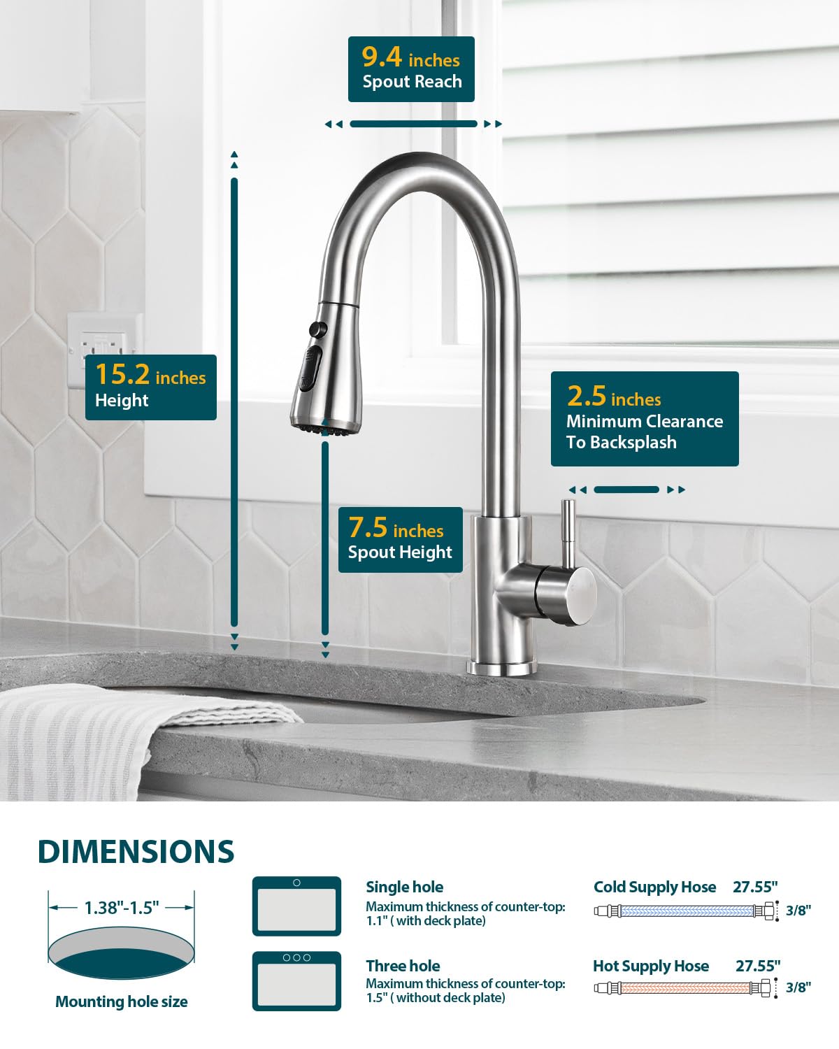 Hiqufet Kitchen Faucet with Pull Down Sprayer, Brushed Nickel High Arc Single Handle Kitchen Sink Faucet for Pot Filler, Stainless Steel Commercial Modern Rv Farmhouse Camper Laundry Bar Sink Faucets