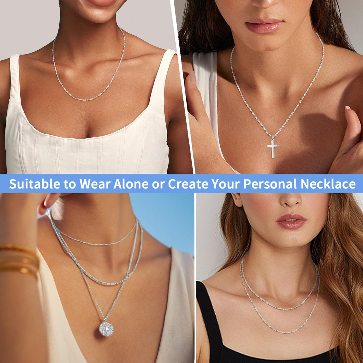 Jewlpire 925 Sterling Silver Chain Necklace for Women, 2mm Rope Chains Silver Chain for Women Sturdy Sterling Silver Necklace, Silver Chain 26 Inch