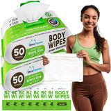 Body Wipes for Women, Extra Moist No Rinse Bathing Wipes (2pk), 100 XL Shower Cloths + 8 Deodorizing Bath Cloths - 9"x12" Travel Size After Gym Cleaning Essentials, Toiletries for Womens Hygiene