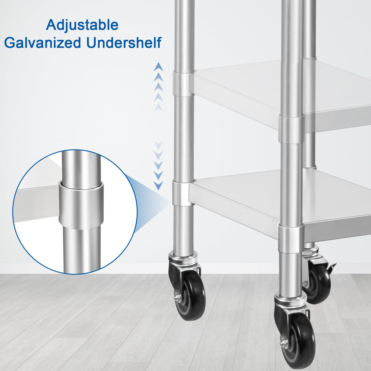 HARDURA Stainless Steel Commercial Table Prep & Work Table with Casters Heavy Duty Metal Table with Wheels NSF 430 18×24 Inches