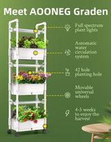 Hydroponics Growing System,AOONEG 42Pods Indoor Herb Garden with LED Grow Light,Hydroponics Growing System Kit with Automatic Timer,Pump System,Adjustable Height (No Seed,Glossy White, 3Layer-42Pods)