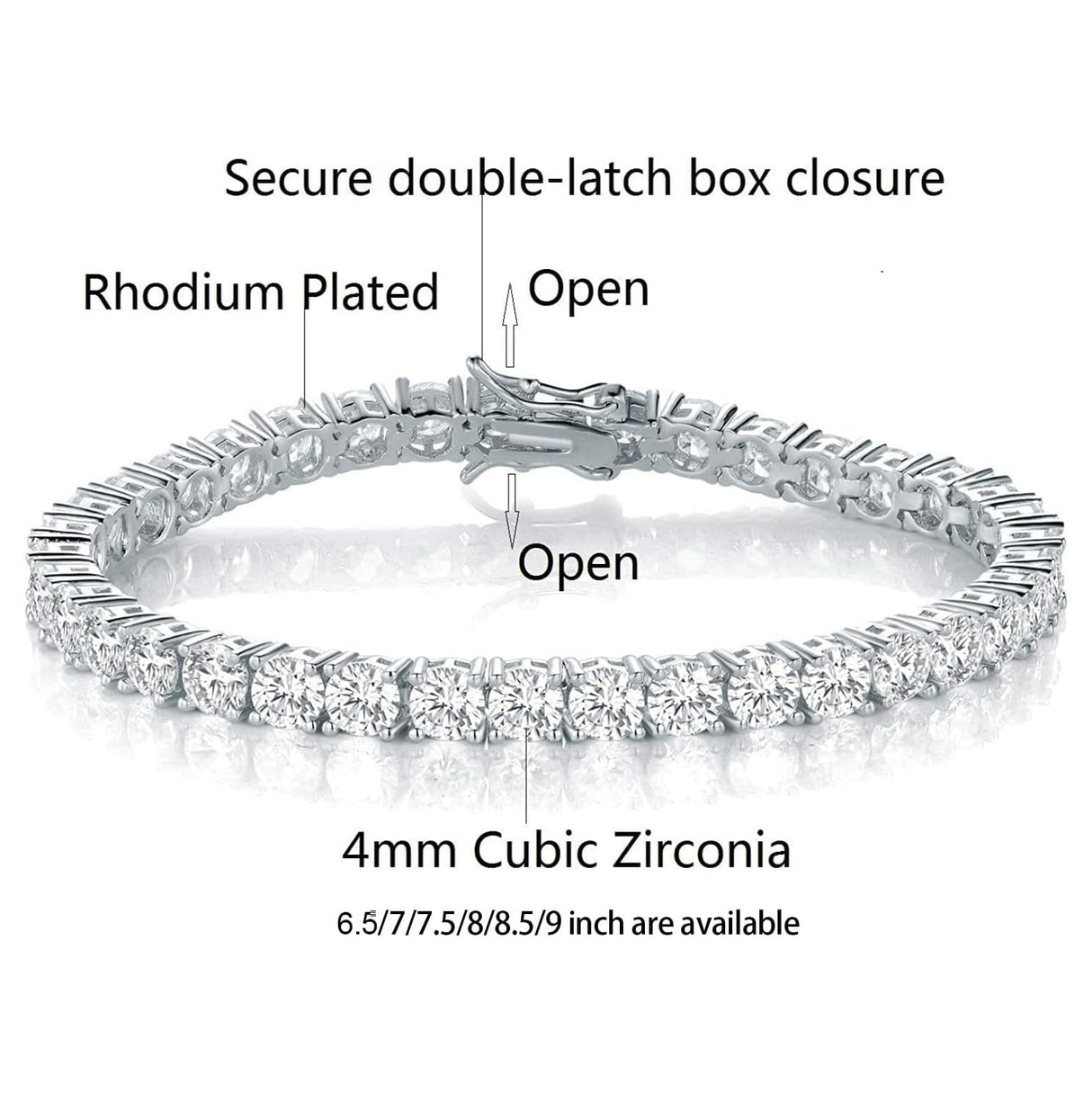 MDFUN 18k White Gold Plated CZ Tennis Bracelet, 4MM Cubic Zirconia Charm Bracelet for Women Men (7.0" tennis bracelet)