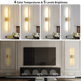 Battery Operated Wall Sconces Set of Two: Dimmable Wireless Wall Lights with Remote, 31-inch LED Rechargeable Sconces, 360° Lighting Wall Scone Decor for TV, Mirror, Bedroom, Living Room(Gold)