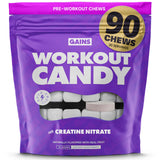 Gains in Bulk Workout Candy, Pre Workout Chews with Creatine and Caffeine for Energy, Focus, Muscle and Pump, Nitric Oxide Support, Supplements for Men and Women, Sour Fruit, 90 Vegetarian Chews