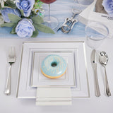 Festiva 350Pcs Silver Plates - Silver Square Plastic Plates 9 .5" and 6" - serve for 50 guests include 50 Cups 50Plastic Cutlery 50Hand Napkins Perfect for Party&Wedding&Birthday&Christmas
