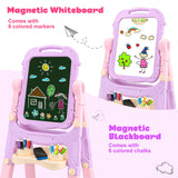 Kids Easels for Toddlers 2-4 Double Sided Kids Art Easel with Magnetic White Board Chalk Board Adjustable Stand Drawing Painting Easel Learning Toys 2 3 4 Year Old Girl Birthday Christmas Gifts Pink