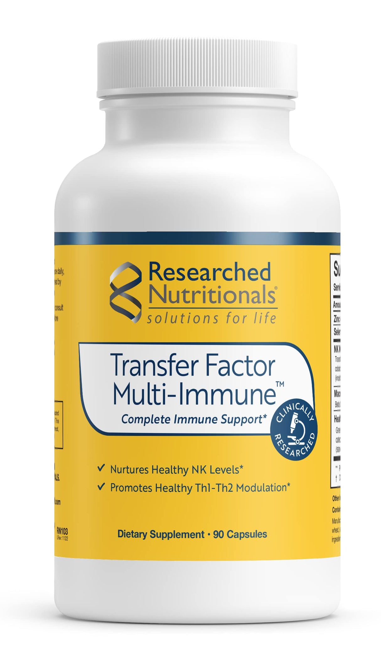 Researched Nutritionals Transfer Factor Multi-Immune - Complete Immune Support with Zinc, Beta Glucan, Mushrooms Supplement & Colostrum Capsules - Backed by Peer Reviewed Clinical Research (90 Count)