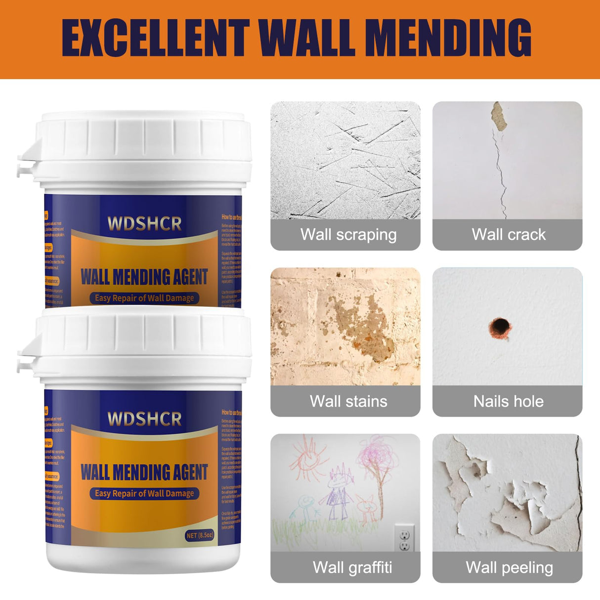 Drywall Repair Kit Drywall Hole Repair Patch Kits Wall Spackle Repair Paste with 8.5OZ White Wall Repair Putty with Scraper, Wall Surface Hole Fill Quick and Easy Solution (3Pack)