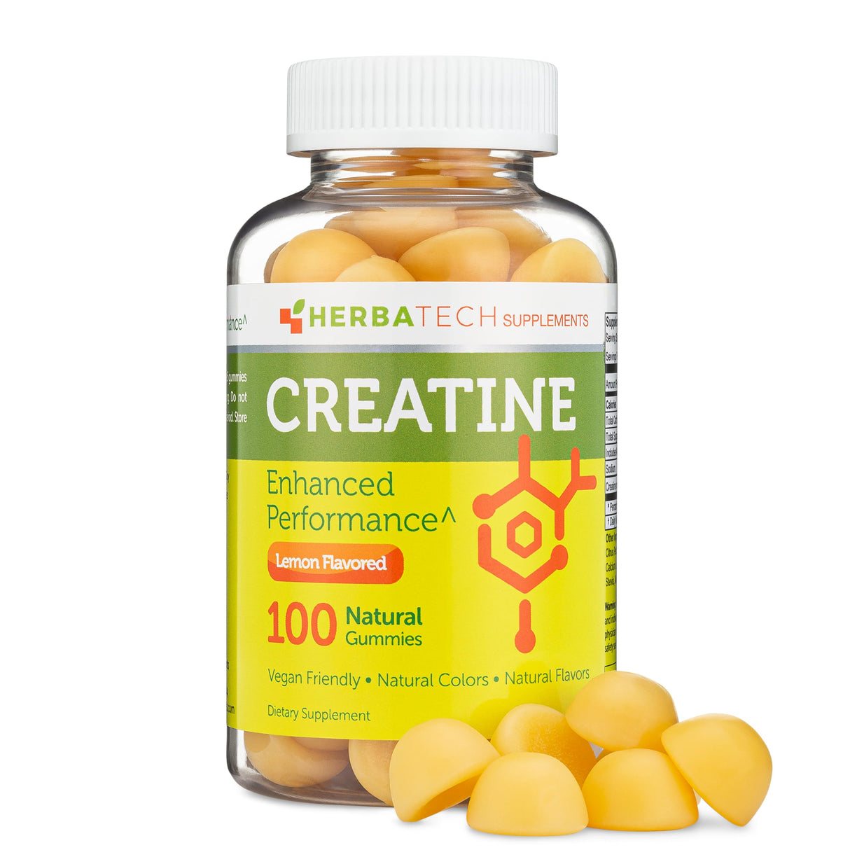 Herbatech Supplements Creatine Monohydrate Gummies for Men and Women (100 Count, Large Bottle Size, 5,000 mg) Natural Chew Bulk Size Made in The USA