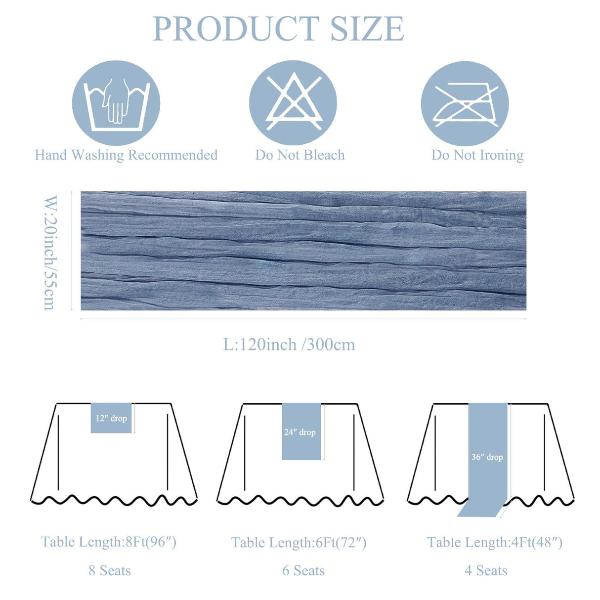 12Pack Dusty Blue Cheesecloth Table Runner 10Ft Gauze Table Runner Blue Cheese Cloth Table Runners Long Sheer Fabric Tablerunners for Wedding Party Bridal Shower Thanksgiving Christmas