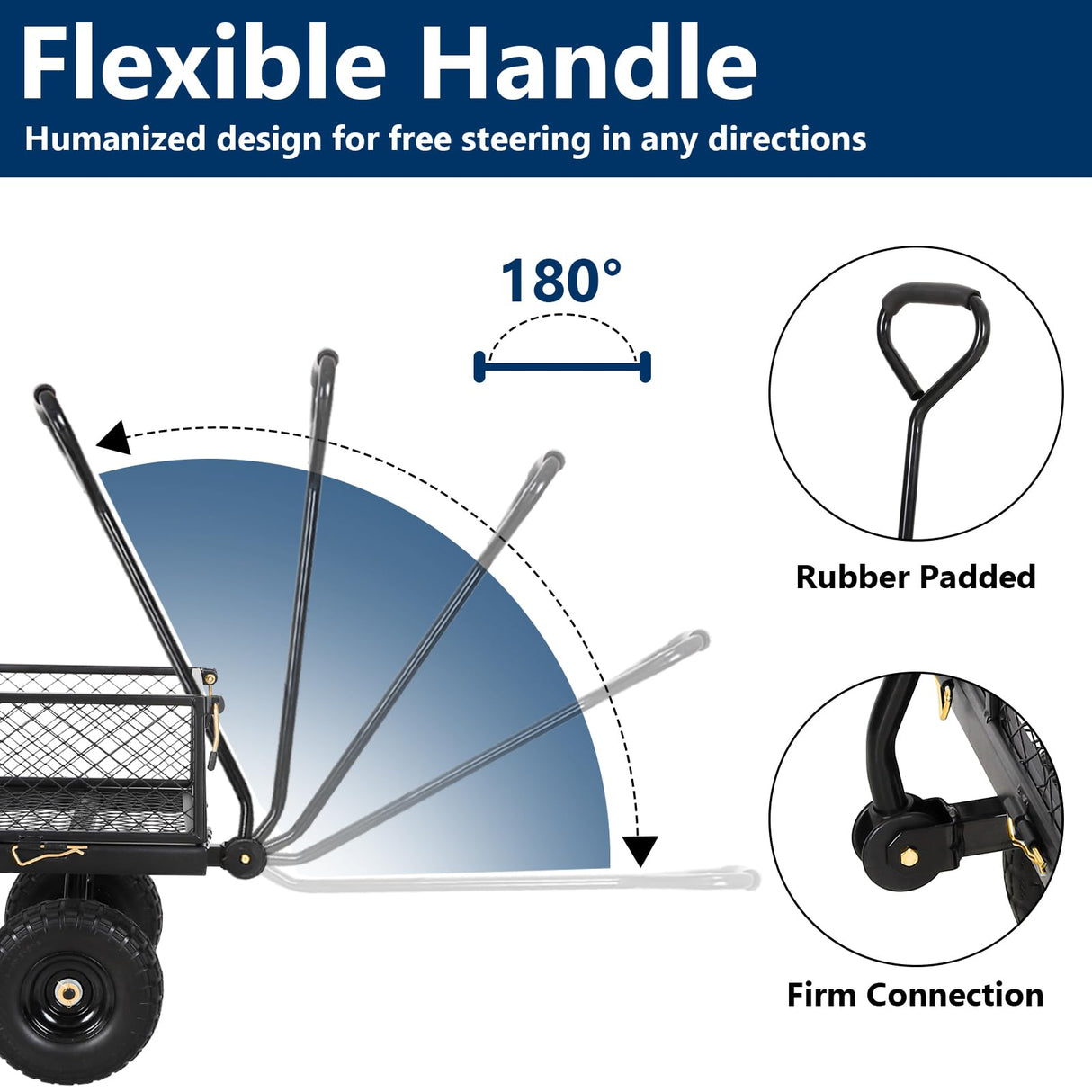 BILT HARD 10" Flat Free Tires Heavy Duty Garden Cart with 180° Rotating Handle and Removable Sides, 4 Cu.Ft 880 lbs Capacity Utility Steel Wagons for Outdoor, Yard