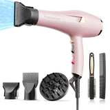 Dekuri Professional Ionic Hair Dryer AC Motor Fast Drying Salon Blow Dryer with Diffuser, Comb, Nozzle, Concentrator, for Curly and Straight Hair, 2 Speed & 3 Heat Setting, Cool Button, Pink