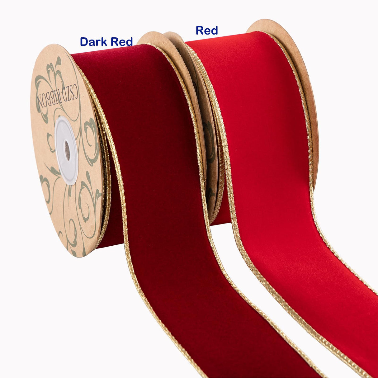 CSZD RIBBON Dark Red Velvet Christmas Wired Ribbon 4inch Wide*10Y Red and Gold Double Sided Velvet Ribbon for Christmas Tree Wreaths Gift Wrapping Bows Gralands Home Decor Crafts (Dark red)