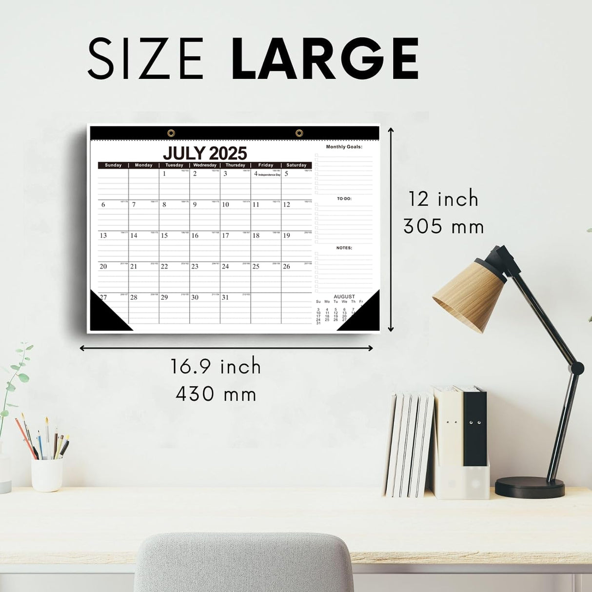 Wall Calendar 2025-2026 with Julian Date,Desk Calendar Wall Calendar from July 2025 to December 2026,18 Months Calendar 17"×12" Thick Paper for Office School Home