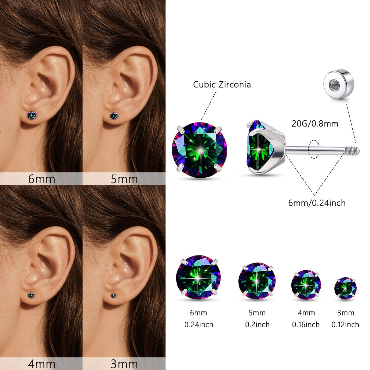 limerencia Hypoallergenic Screw Back Titanium Earrings Set for Women Men