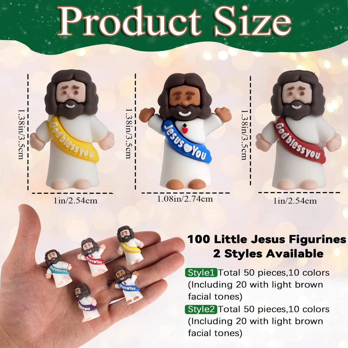 100pcs Little Jesus Figures in Bulk, Multicolor Mini Jesus Figurines Rubber Toys to Hide and Seek for Religious Party Favors , Sunday School Baptism, Christmas, Easter Egg Gifts for Kids, Man, Woman
