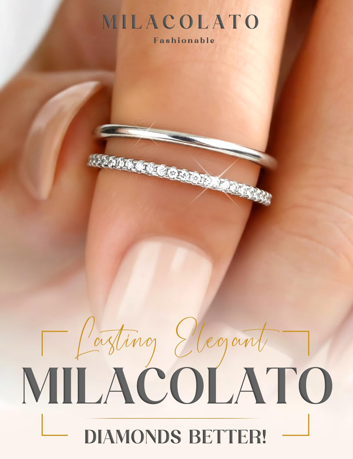 MILACOLATO 2Pcs S925 Sterling Silver Rings for Women Non Tarnish S7