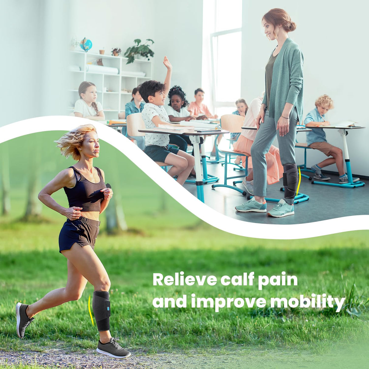 iDonua Calf Brace Compression for Torn Calf Muscle fit Men & Women, Innovative 2 Layer Elastic Calf Support Bandage for Legs adds Extra Pressure for Strain, Swelling, Cramps, Varicose Vein -S/M