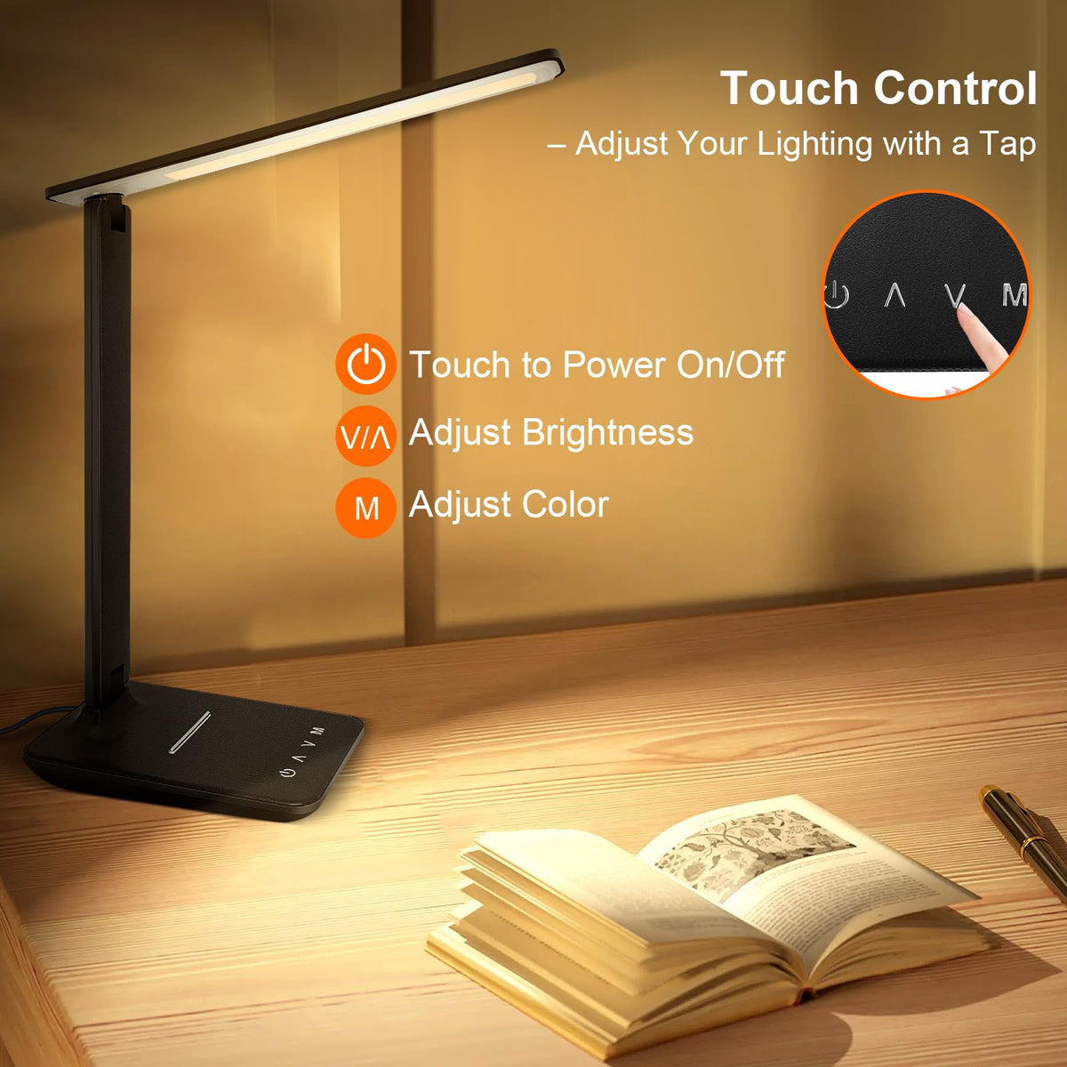 Desk Led Lamp Simple LED Desk Lamp for Office Home, Bright Desk Light with USB Charging Por ...
