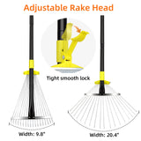 Byhargen Adjustable Metal Leaf Rake, Heavy Duty Garden Rake with Wide & Narrow Modes, Rustproof Steel Head, Adjustable Handle for Lawn Care, Yard Clean Up, and Mulch Spreading