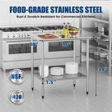 Chingoo Stainless Steel Work Table 30x36 Inch with Adjustable Undershelf & Backsplash, Heavy-Duty Prep Table for Commercial Kitchen, Restaurant, Garage, Outdoor