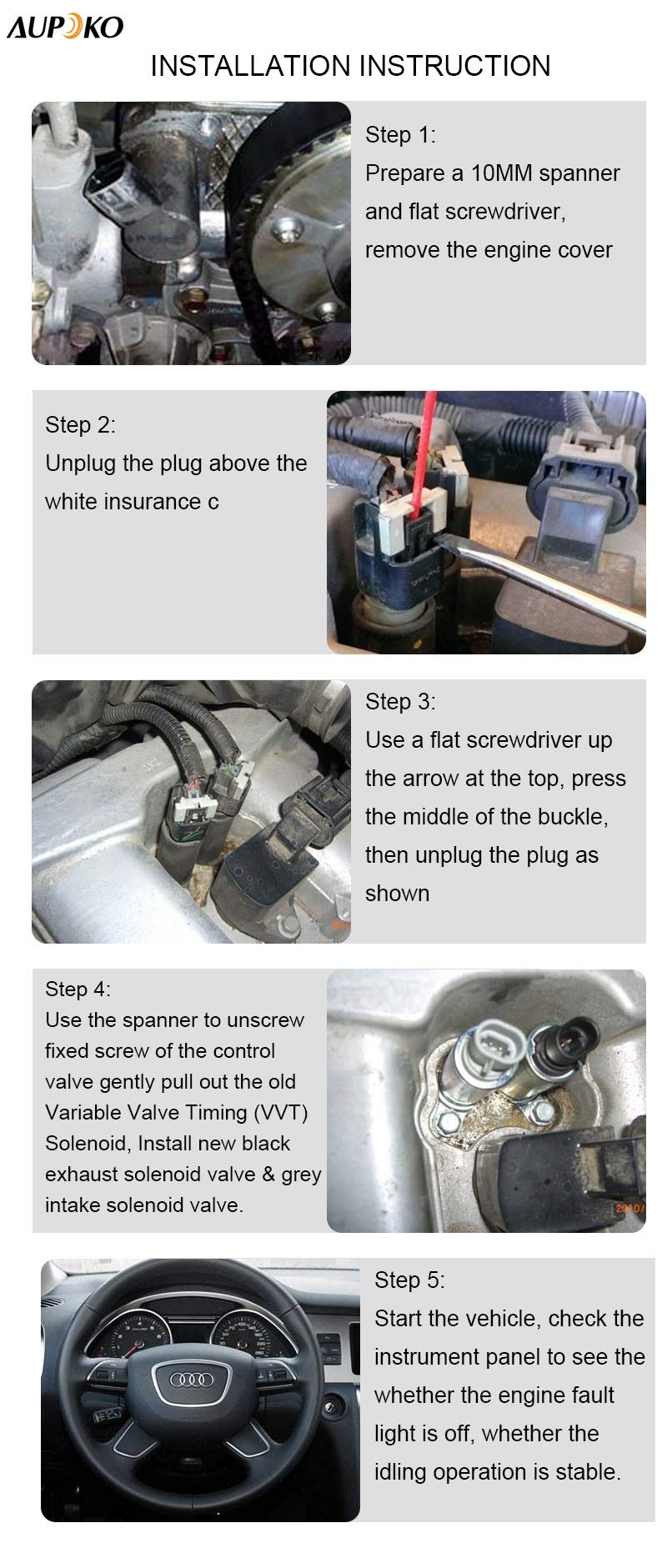 Aupoko Intake & Exhaust Camshaft Position Actuator Solenoid Valve Kit for GM Chevy Malibu HHR Buick Pontiac 2.0L / 2.2L / 2.4L, Replaces# 12655421, 12655420