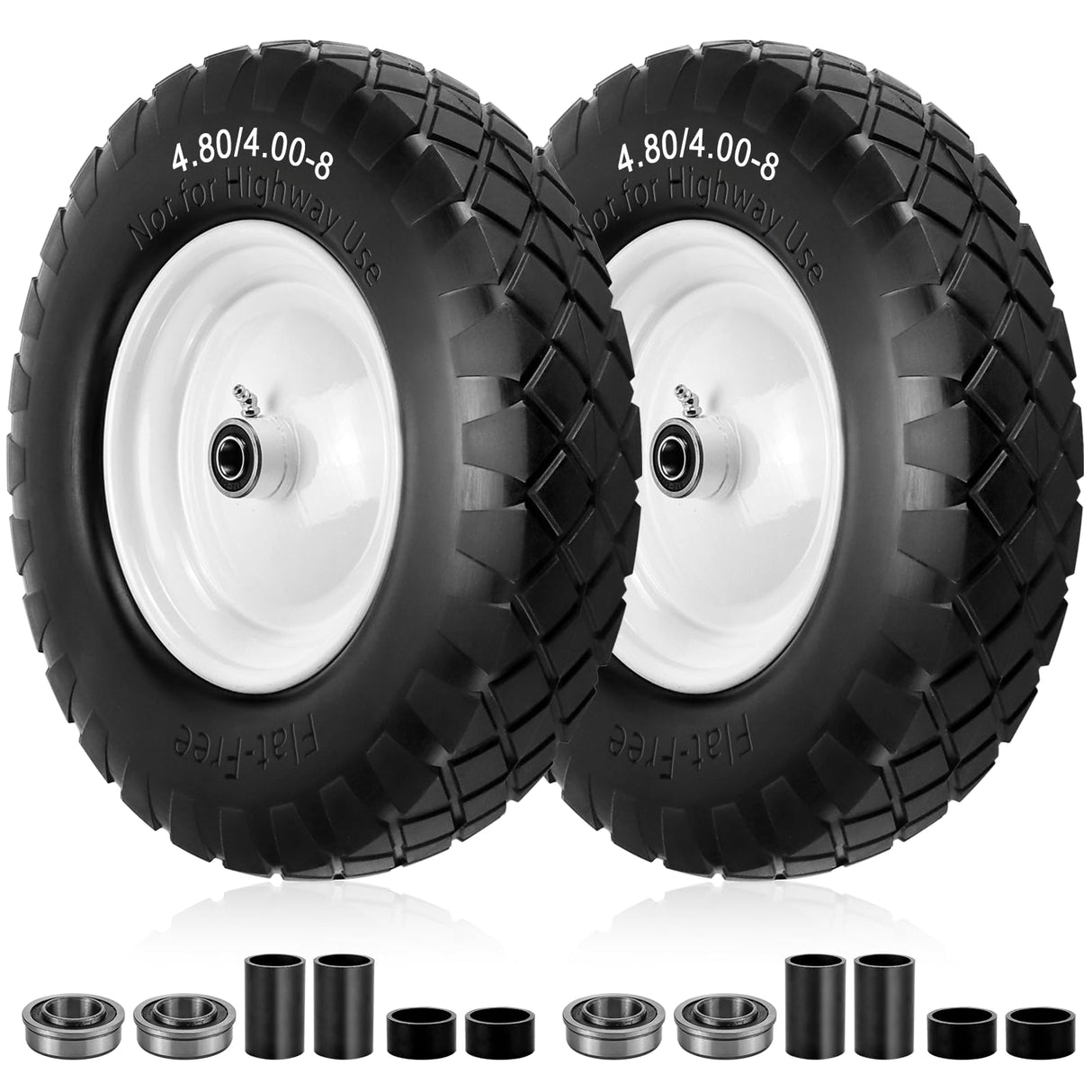 4.80/4.00-8 Flat Free Tire and Wheel- 16" Flat-Free Solid Wheelbarrow Tires with 5/8" & 3/4" Bearings, 3"-7" Centered Hub by Cenipar Universal Fit for Wheelbarrow,Hand Truck,Garden Trailer,Trolley