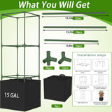 Tomato Cages for Garden, Tomato Planter with Trellis, 48in Tall Square Tomato Trellis with 18 Gallon Grow Bags, Patio & Balcony, Metal Tomato Cage for Tomatoes Cucumbers Peas Climbing Plants, 3 Pack