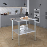 AmGood 30 in. x 36 in. Stainless Steel Work Table | Metal Kitchen Food Prep Table | NSF