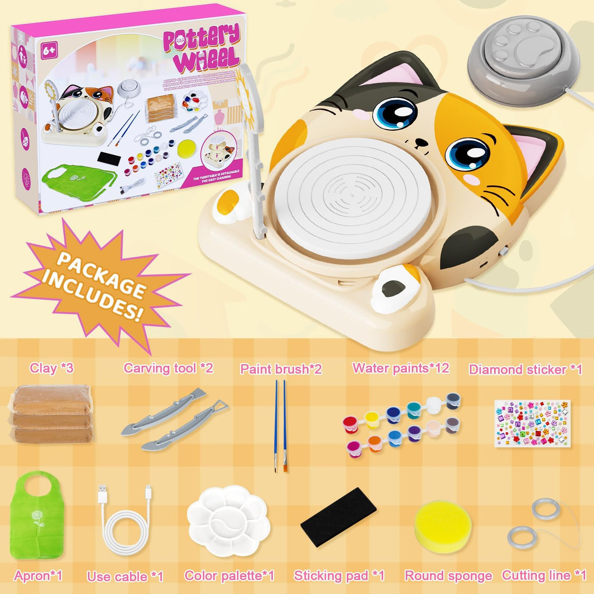 Insnug Pottery Wheel for Kids - Pottery Arts and Crafts for Kids Ages 8-12 with 3 Pack Painting Kit Air Dry Clay Art Supplies Toys for Girls Boy Christmas Birthday Gift for 6+