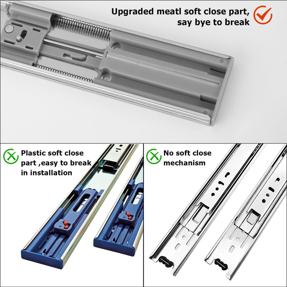 LONTAN 10 Pairs Soft Close Drawer Slides 24 Inch Side Mount Heavy Duty Cabinet Drawer Glides - Ball Bearing Full Extension Kitchen Cabinet Rails 100 LB Capacity