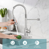 KHQF Kitchen Faucet with Pull Down Sprayer,Commercial Single Handle Stainless Steel Kitchen Faucets with Deck Plate (Brush Nickel)