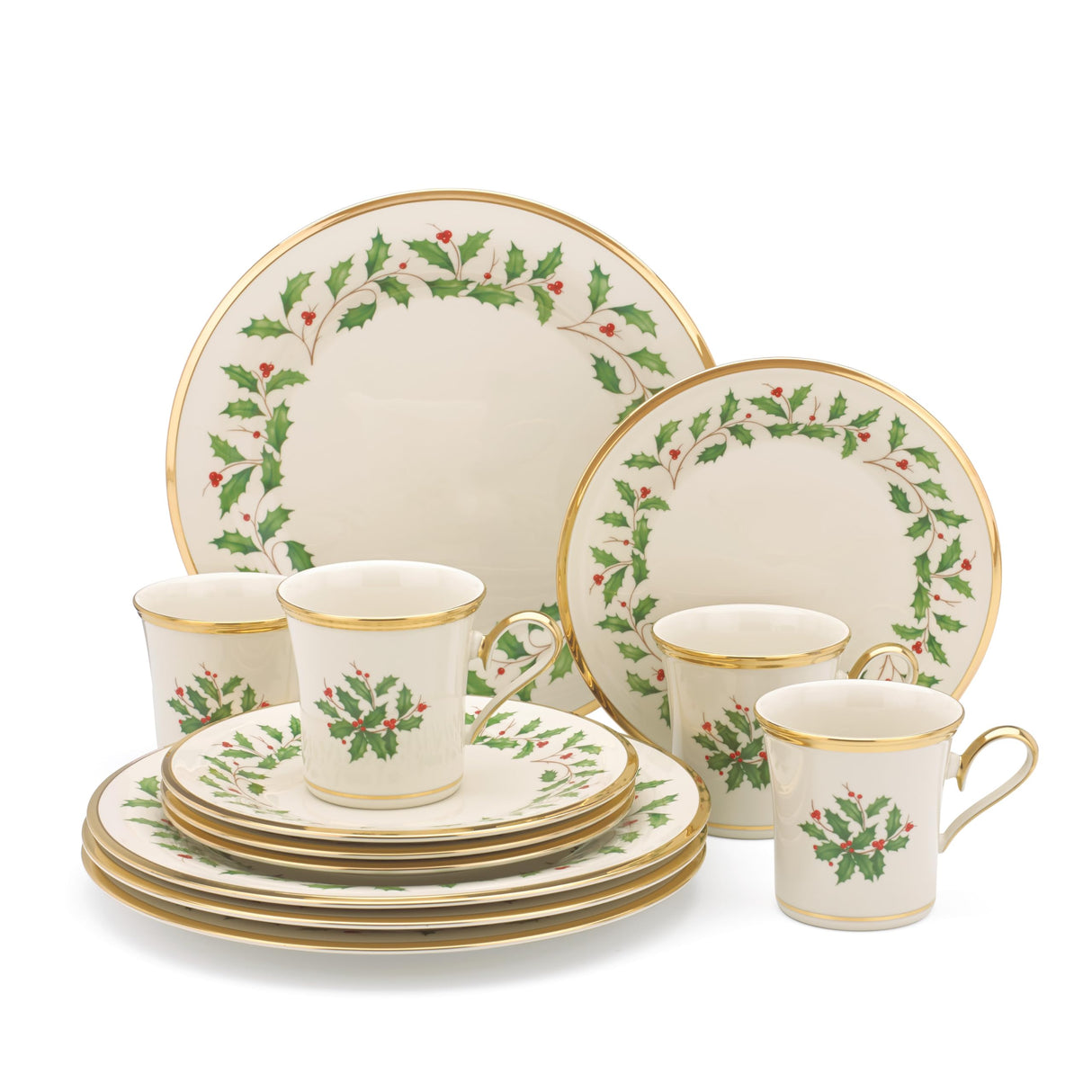 Lenox 6122048 Holiday 12-Piece-Plate-&-Mug Set, Christmas Dinnerware, Hosting