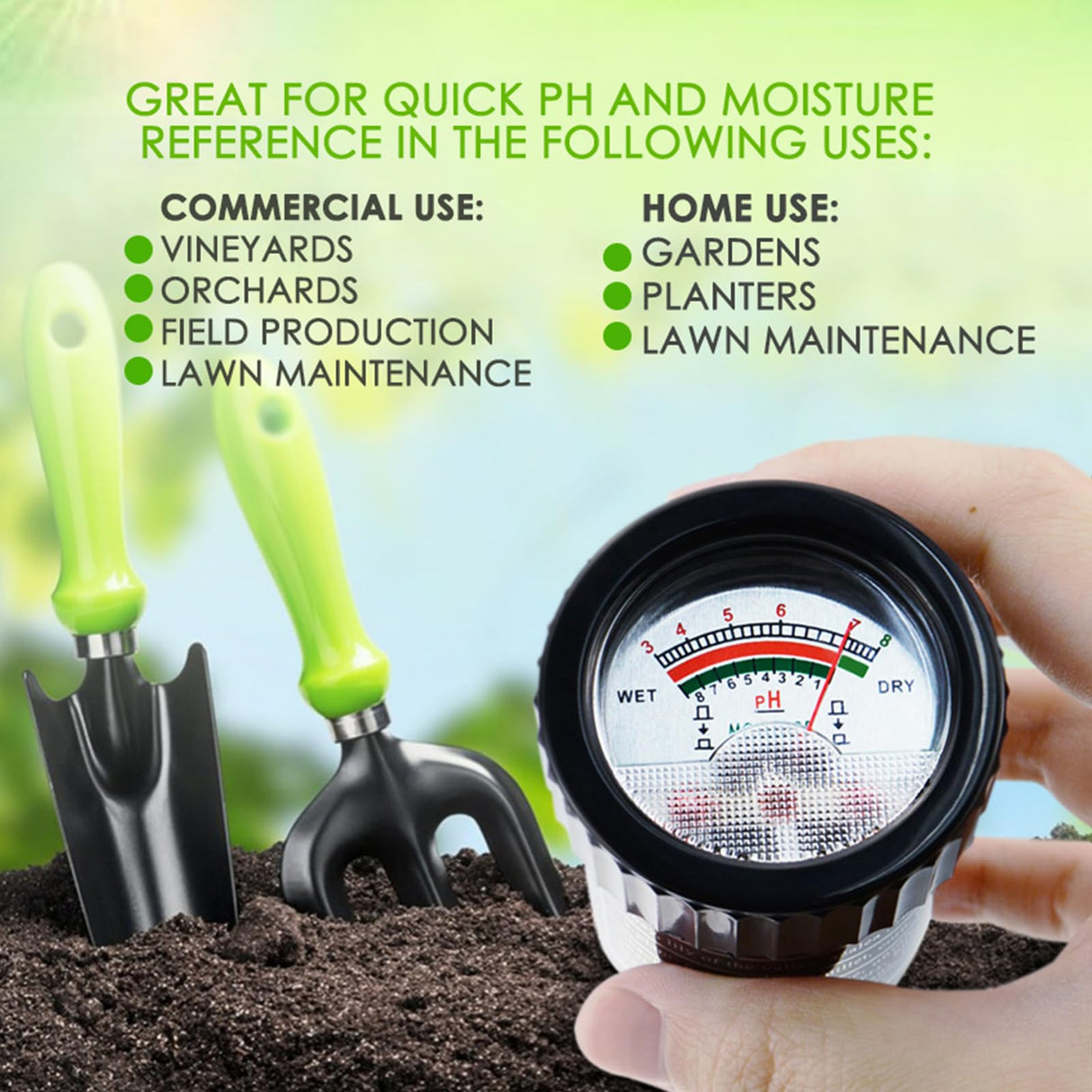 Soil PH Meter, Soil Moisture Sensor Meter, Soil PH Tester Gardening Tool Kits for Plant, Tree, Soil Tester for Moisture Great for Garden, Lawn, Farm, Indoor & Outdoor Use 295mm Long
