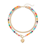 ALFISO Layered Necklaces for Women, Colorful Acrylic Beads & Heart Pendant
