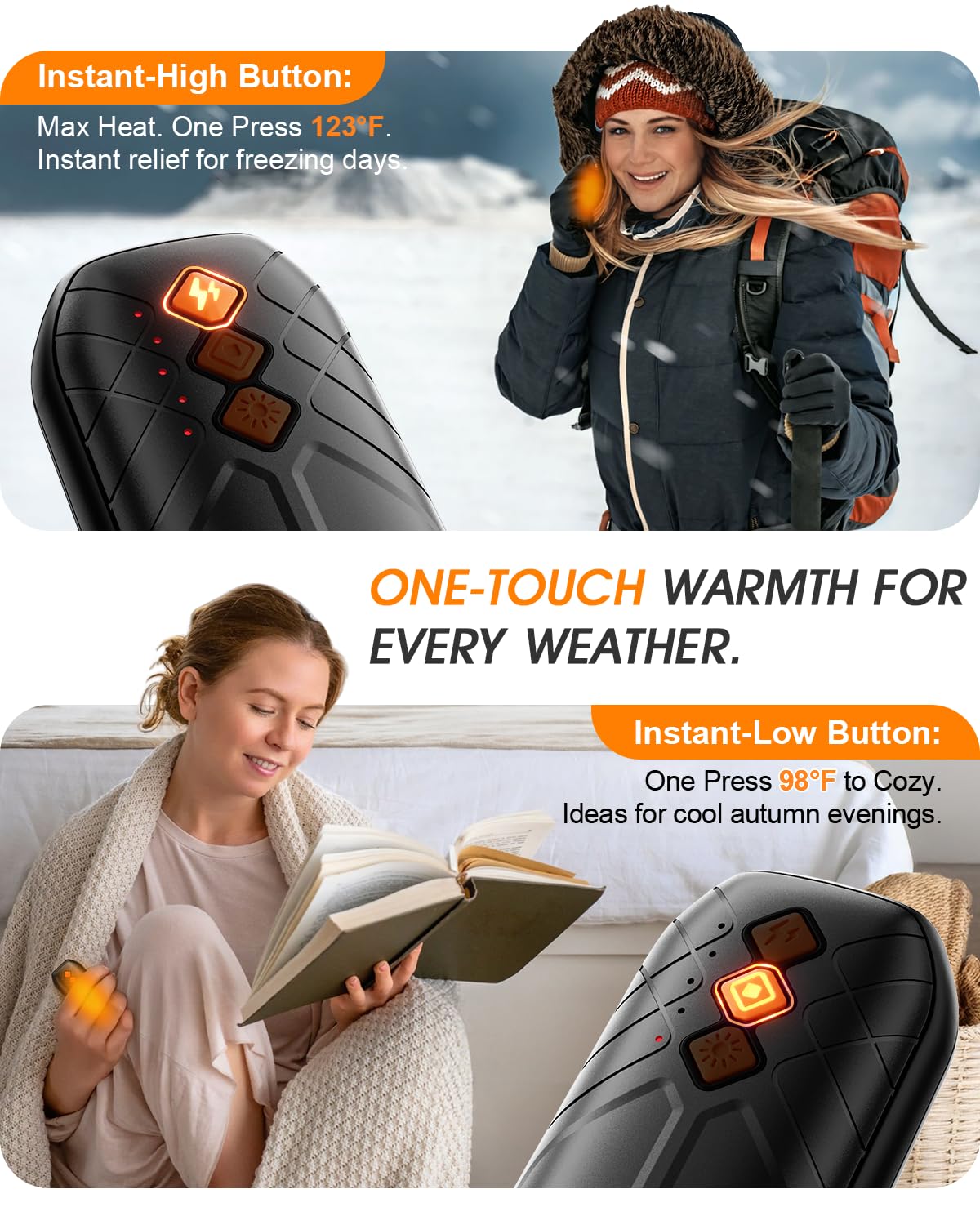 AI Hand Warmers Rechargeable 2 Pack - 6000mAh Electric Hand Warmer with LED Lights, 5-Temp Smart Control, Portable Pocket Heater, Gifts for Christmas, Outdoor, Hunting, Golf, Camping Accessories