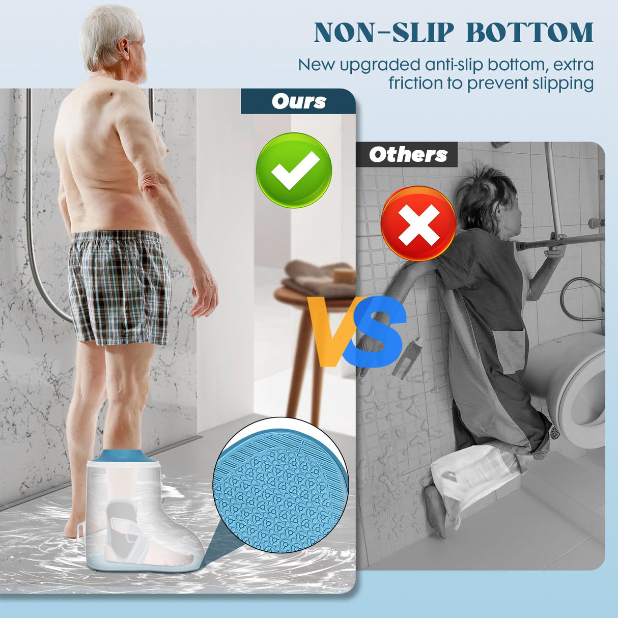 Waterproof Foot Cast Cover for Shower Adults with New Upgraded Non-Slip Padding Bottom, Reusable Ankle Cast Protector for Foot Surgery to Keep Wound & Bandages Dry