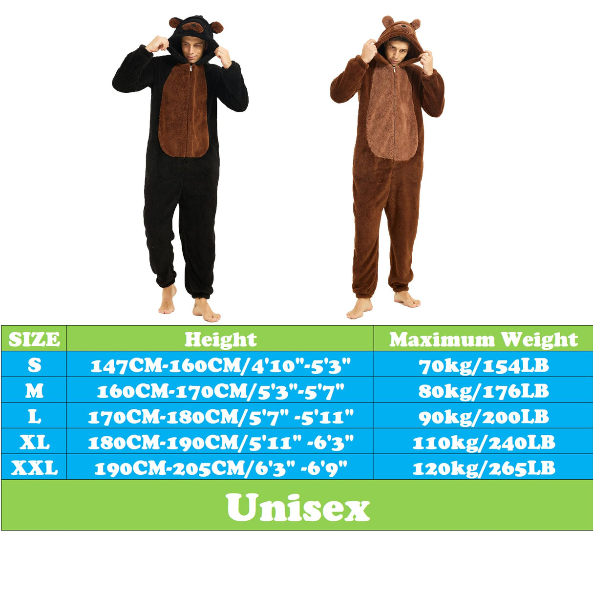 III HHONS Bear Onesie Animal Women/Men Adult Costume Cosplay Pajamas Onesies Christmas for Halloween