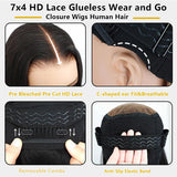 HINOEI 28 inch Glueless Wigs Human Hair Pre Plucked Pre Cut Wear and Go Water Wave 7x4 Closure Wigs Human Hair 200 Density Wet and Wavy Curly Wig Human Hair Pre Bleached