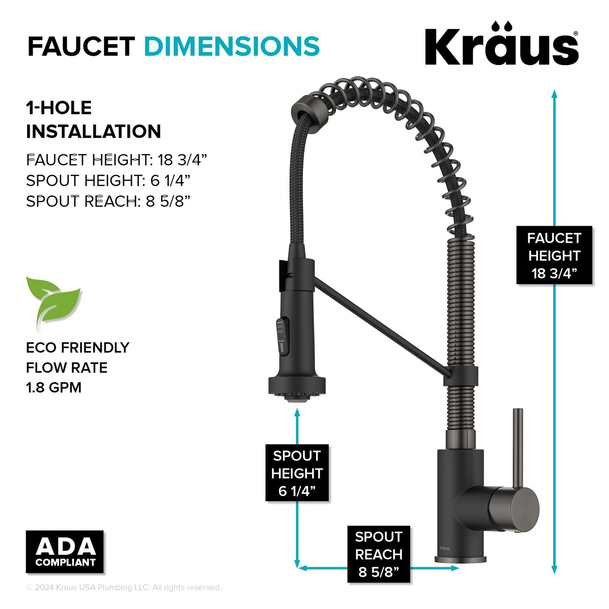 KRAUS Bolden Commercial Style 2-Function Single Handle Pull Down Kitchen Faucet in Matte Black/Black Stainless, KPF-1610MBSB (Pack of 1)