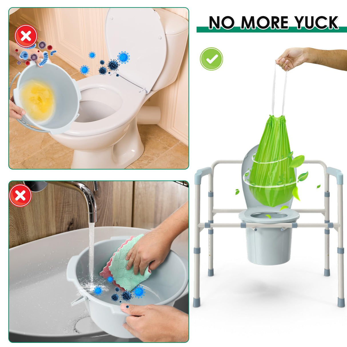 BOOWOO Bedside Commode Liners with Absorbent Pads, 50 Disposable Commode Bags and 50 Pads, Scented Adult Potty Chair Liners, Portable Commode Poop Bags for Commode Chair, Bedpan, Bucket Toilet