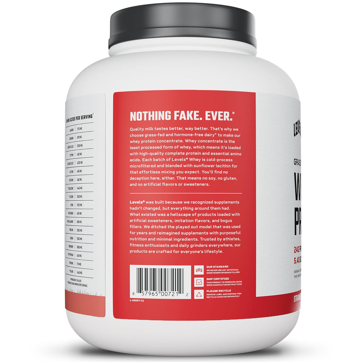 Levels Grass Fed Whey Protein Powder, No Artificials, 24G of Protein, Strawberry, 5LB