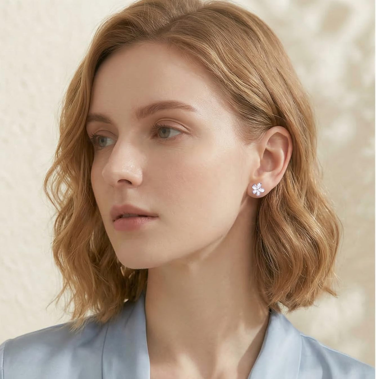Reffeer Solid 925 Sterling Silver Plumeria Flower Stud Earrings for Women Teen Girls Crystal Flower Stud Earrings (A-Silver)
