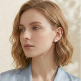 Reffeer Solid 925 Sterling Silver Plumeria Flower Stud Earrings for Women Teen Girls Crystal Flower Stud Earrings (A-Silver)