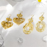 Hpoewre Gold Statement Dangle Earrings, 18K Gold Plated Hollow Out Earrings for Women, Long Dangling Bohemian Earrings, Handmade Trendy Geometric Round or Heart Drop Fish Hook Earring