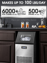 Commercial Ice Maker,2025 Upgraded-101lbs/24H Stainless Steel Ice Machine with 33lbs Storage Capacity, Auto Self-Cleaning, LED Digital Display, 45 Ice Cubes in 12 Mins,Home/Bar/Restaurant